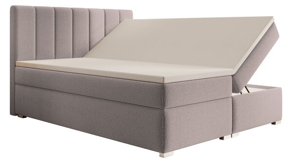 CANIRA kárpitozott boxspring franciaágy ágyneműtartóval 140x200 - rózsaszín