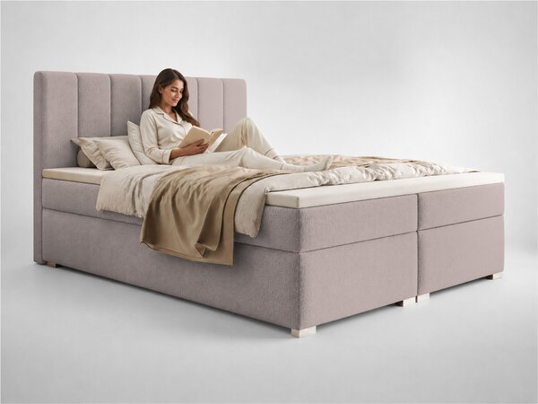 CANIRA kárpitozott boxspring franciaágy ágyneműtartóval 140x200 - rózsaszín