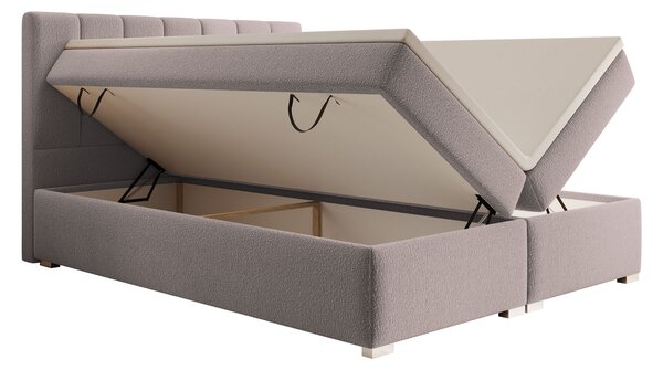 CANIRA kárpitozott boxspring franciaágy ágyneműtartóval 140x200 - rózsaszín