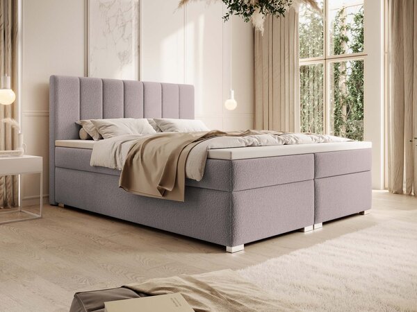 CANIRA kárpitozott boxspring franciaágy ágyneműtartóval 140x200 - rózsaszín