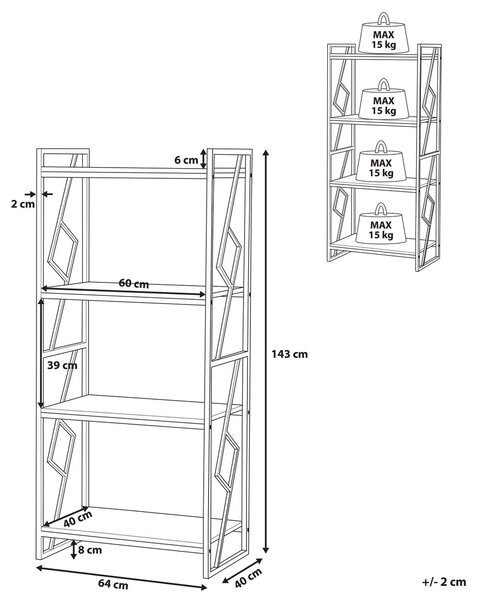 Négyszintes könyvespolc FORRES 143 cm Barna/fekete