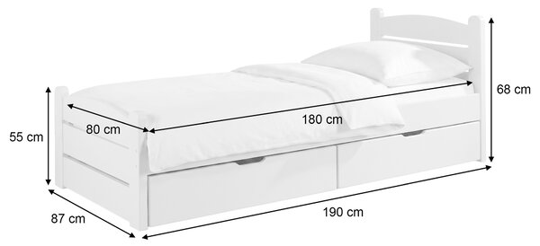 ROMIA fa gyerekágy ágyneműtartóval 80x180 - fehér