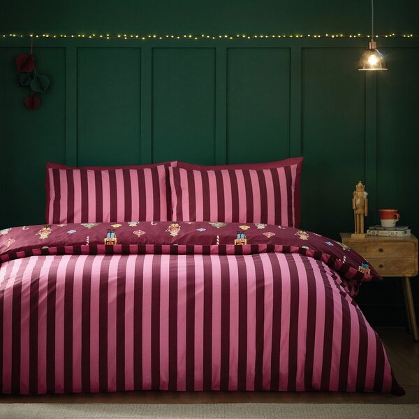 Rózsaszín-lila egyszemélyes ágyneműhuzat 135x200 cm Nutcracker Stripe – Catherine Lansfield