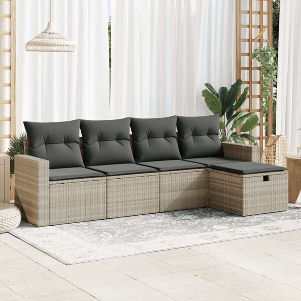 VidaXL 5 részes Polyrattan Kerti Ülőgarnitúra - Világos Szürke