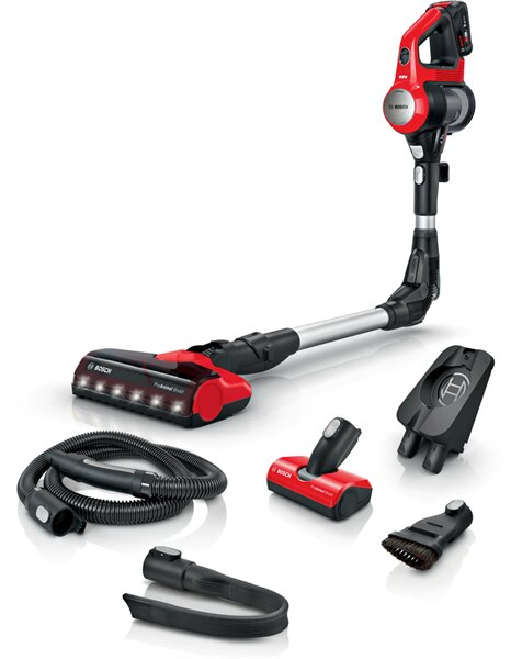 BOSCH BBS711ANM Unlimited 7 ProAnimal Vezeték nélküli álló porszívó, 18V, 0,3L, Piros/Fekete