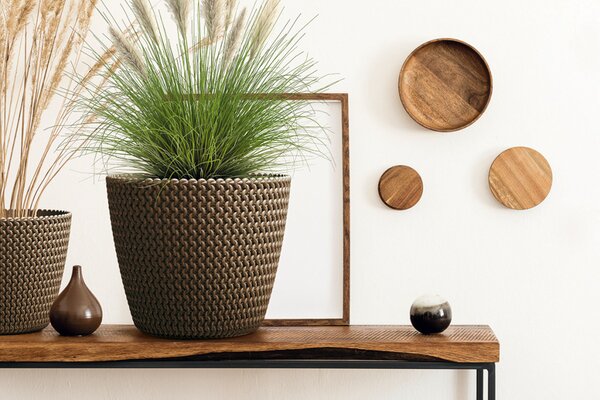 Splofy ECO Wood Kötött Mintás Virágcserép Fehér 13 cm, 5db-os csomag