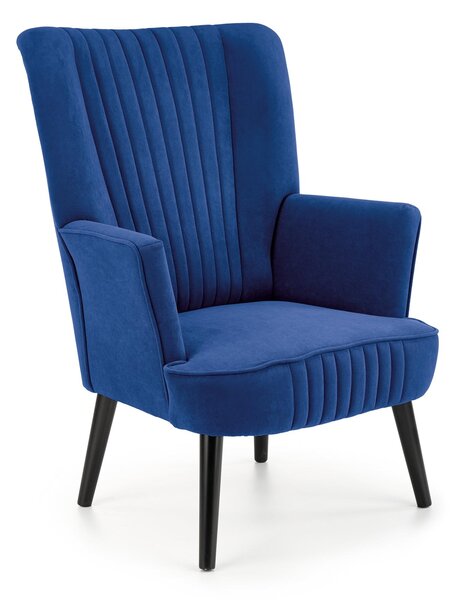 Delgado Velvet Kárpitozott Fotel, Fa lábakkal, Sötétkék / Fekete, Sz75xM70xM100 cm