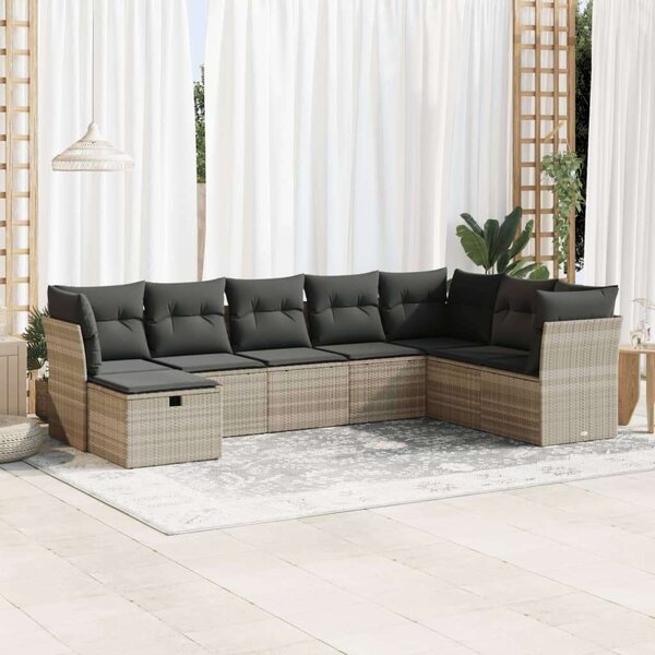 VidaXL Polyrattan Kerti Ülőgarnitúra - 8 részes - Világosszürke
