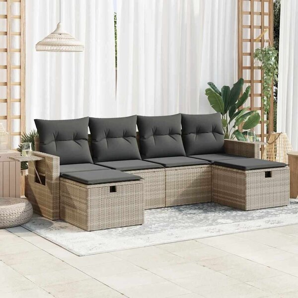 VidaXL Polyrattan Kerti Ülőgarnitúra - 6 részes, Világosszürke