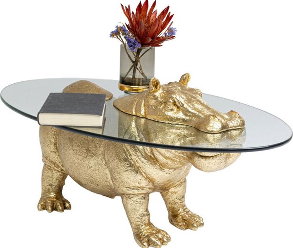 Kare Design Hippo Dohányzóasztal Arany Üveglappal