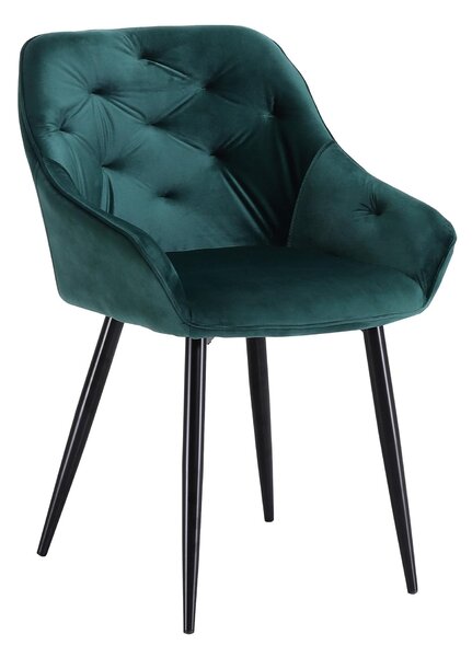 K487 Velvet Kárpitozott Szék, Fém lábakkal, Sötétzöld / Fekete, Sz56xM65xM81 cm