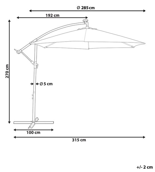 Napernyő LED 285 cm CORVAL Grafitszürke