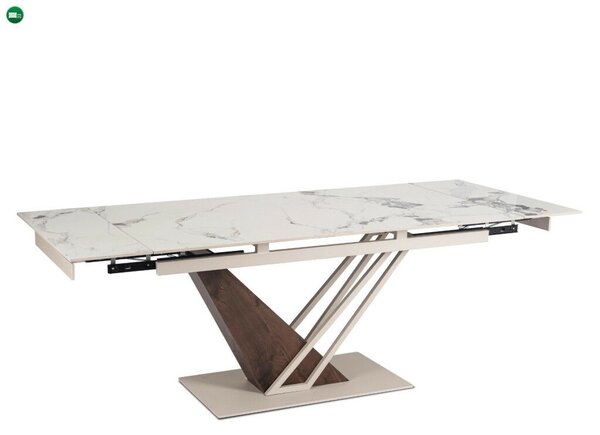 REX négyszögletes bővíthető asztal, 160-220 cm, kasmír márvány/dió színben