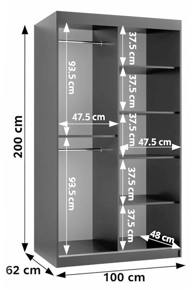 RUBINO T2 ruhásszekrény 100x200x62 - warmia dió