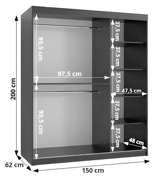 RUBINO T2 ruhásszekrény 150x200x62 - warmia dió