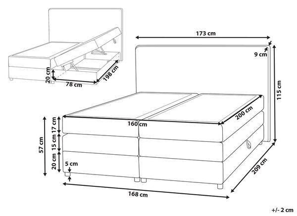 Boxspring ágy tárolóval MINISTER Világosbézs 160 x 200 cm