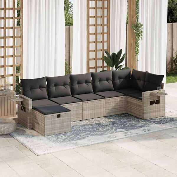VidaXL Polyrattan Kerti Ülőgarnitúra - 7 részes - Világosszürke
