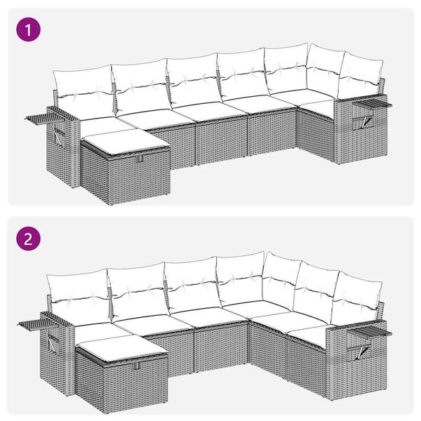VidaXL Polyrattan Kerti Ülőgarnitúra - 7 részes - Világosszürke