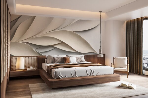 Fotótapéta Absztrakt levelek bézs és szürke színben, texturált modern művészet, 3d fotótapéta, w09769 : Uwalls.hu