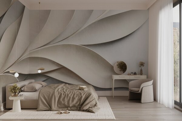 Fotótapéta Absztrakt levelek bézs és szürke színben, texturált modern művészet, 3d fotótapéta, w09769 : Uwalls.hu