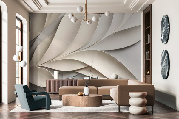 Fotótapéta Absztrakt levelek bézs és szürke színben, texturált modern művészet, 3d fotótapéta, w09769 : Uwalls.hu