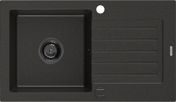 Mexen Pablo, gránit mosogató 752x436x161 mm, 1 kamrás, fekete-arany metál fekete szifonnal, 6510751010-75-B