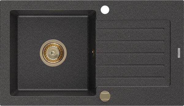 Mexen Pablo, gránit mosogató 752x436x161 mm, 1 kamrás, fekete foltos arany szifonnal, 6510751010-76-G