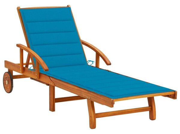 VidaXL Akácfa Napozóágy - Kék Párnával - 200cm