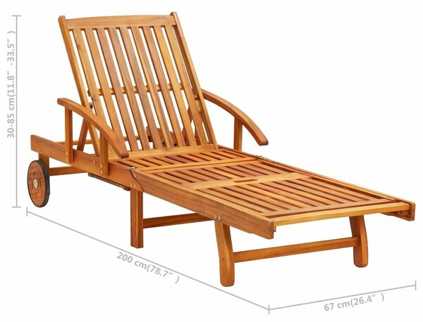 VidaXL Akácfa Napozóágy - 200cm - Párnával