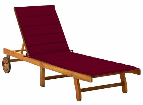 VidaXL Akácfa Napozóágy - 200cm - Bordó Párnával