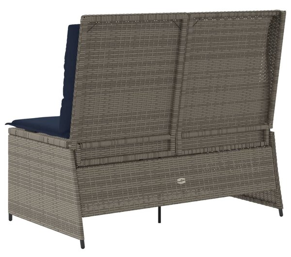 Szürke polyrattan dönthető kerti pad párnákkal