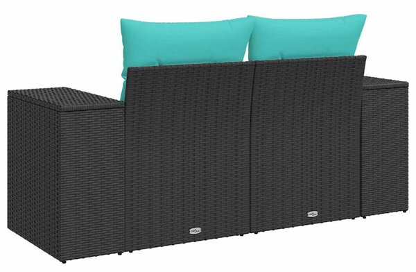 2 személyes fekete polyrattan kerti kanapé párnával