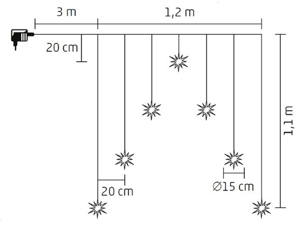 HOME KAF7WW akril hópehely fényfüggöny, kül- és beltéri kivitel, 7 db melegfehér LED, szélesség 1,2 m
