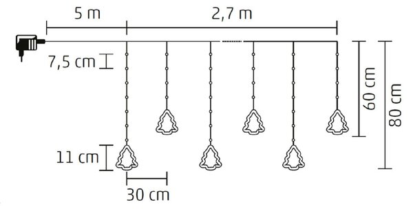 HOME KAF110WW fényfüggöny, kül- és beltéri kivitel, 2,7 méter, 110 db melegfehér microLED, Mikulás és hóember figurák