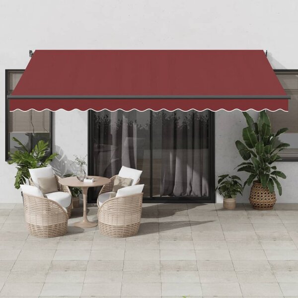 VidaXL burgundi vörös kézzel kihúzható LED-es napellenző 450 x 350 cm