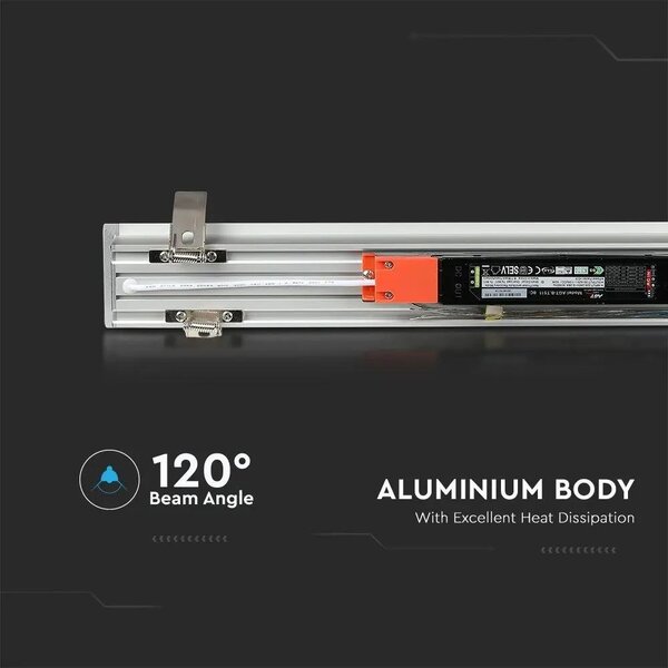 V-TAC ezüst 7 cm széles süllyeszthető lineáris LED lámpa 121cm 40W természetes fehér - SKU 21380