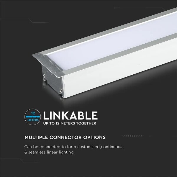 V-TAC ezüst 7 cm széles süllyeszthető lineáris LED lámpa 121cm 40W természetes fehér - SKU 21380
