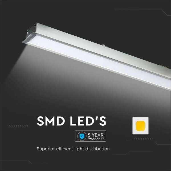 V-TAC ezüst 7 cm széles süllyeszthető lineáris LED lámpa 121cm 40W természetes fehér - SKU 21380