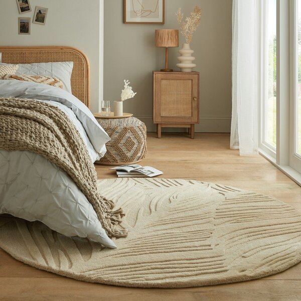 Bézs gyapjú kerek szőnyeg ø 160 cm Leaf - Flair Rugs
