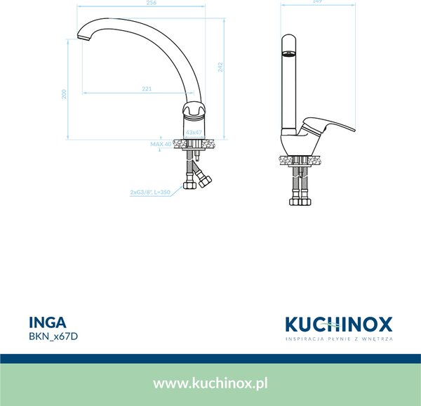 Kuchinox Inga, álló mosogatócsaptelep F kifolyóval, fekete, LAV-BKN_767D