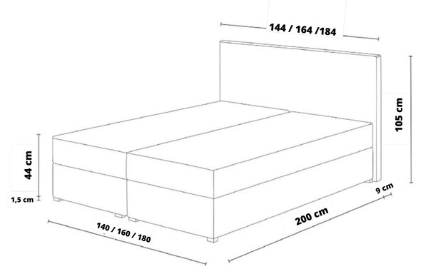 MAGIC kárpitozott boxspring ágy - szürke Méret: 180x200