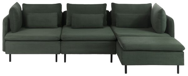 Moduláris sarokkanapé 3 személyes EGERIS Kordbársony Sötétzöld Bal oldali