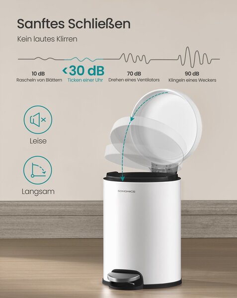 SONGMICS fürdőszobai szemetes (3 L) csendes tetővel, fehér