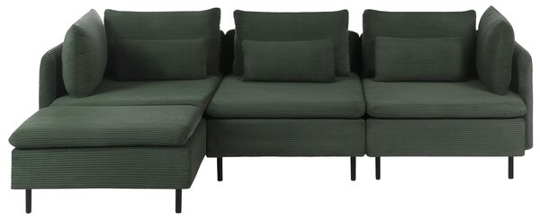Moduláris sarokkanapé 3 személyes EGERIS Kordbársony Sötétzöld Jobb oldali