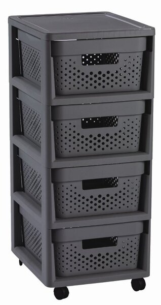 Curver Infinity Dots 4×11 l-es tárolóállvány fiókokkal, sötétszürke