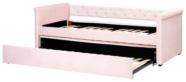 Kihúzható heverő Bársony LIBOURNE 90 x 200 cm Pasztellrózsaszín