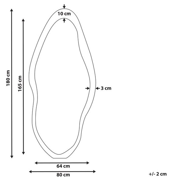 Falitükör BLET 80 cm 180 cm Császárfa Fekete