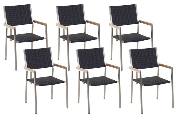 Hatdarabos kerti szék szett GROSSETO PE Rattan Fekete