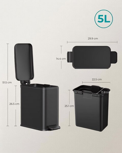 NORD fürdőszobai szemetes, 5 l, fekete SongmicsHome