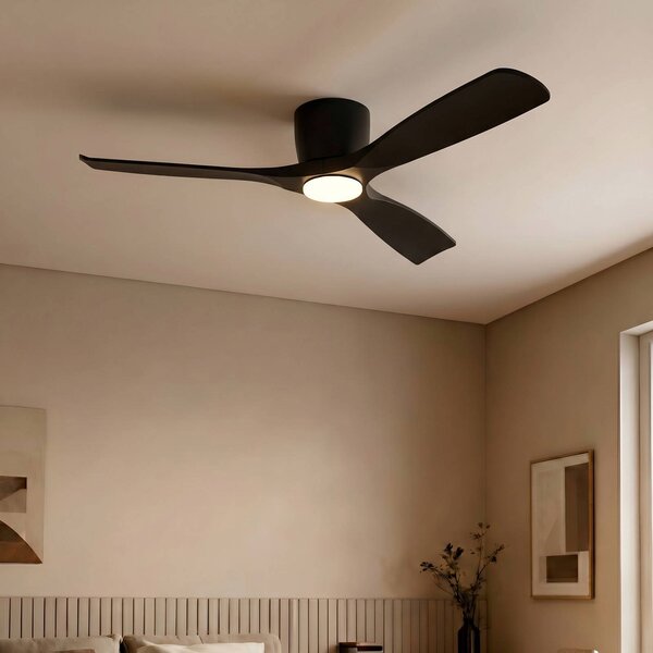 Lucande Smart LED mennyezeti ventilátor Moneno, fekete, DC, Tuya, dimmelhető, Fekete, Nappali / Étkező, fém, Modern